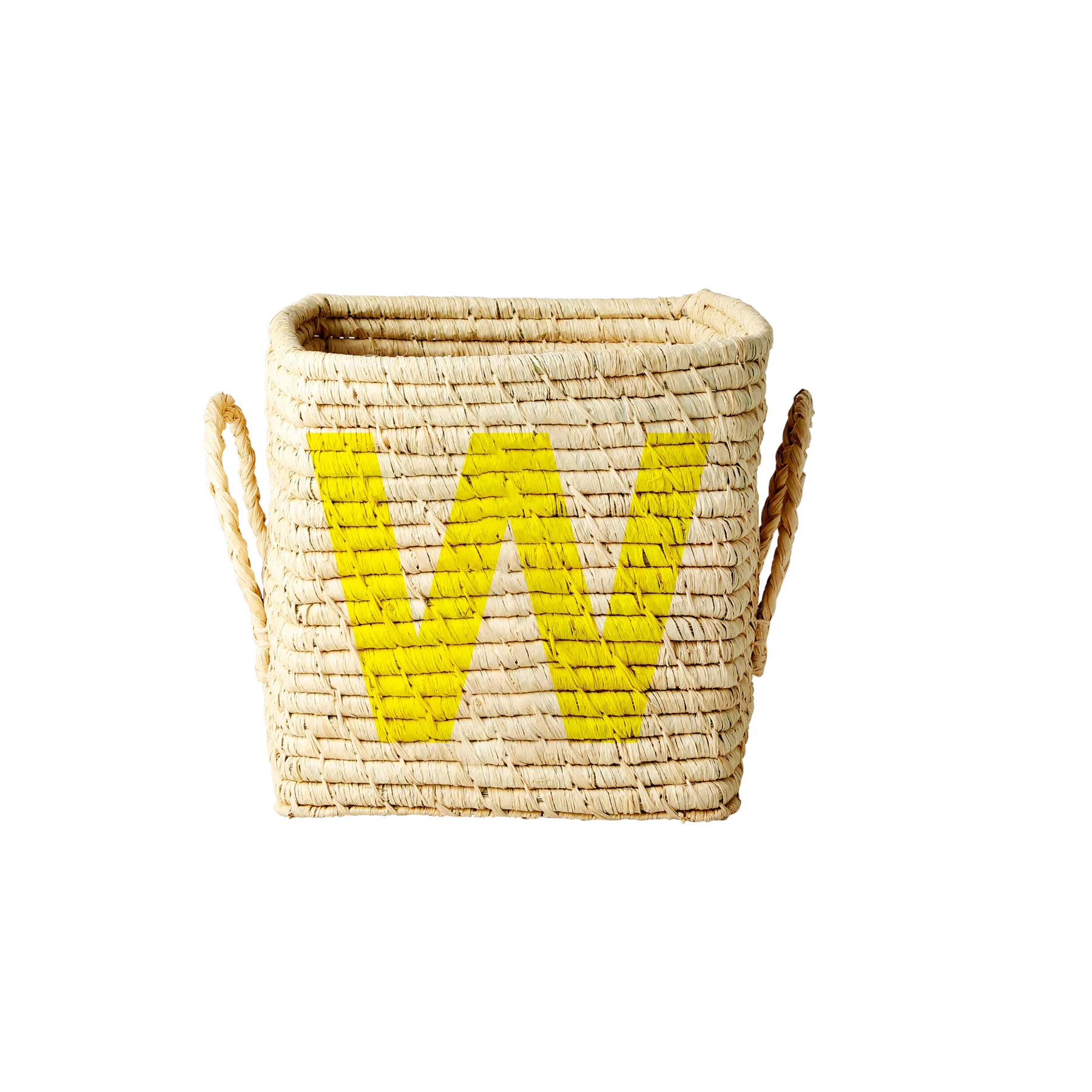 'Painted Letter W' Small Square Raffia Storage Basket - Rice DK