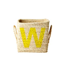 'Painted Letter W' Small Square Raffia Storage Basket - Rice DK