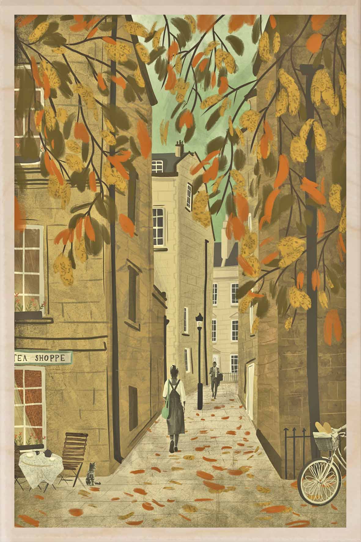 'Bath Tea Shoppe' Wooden Postcard - Emy Lou Holmes