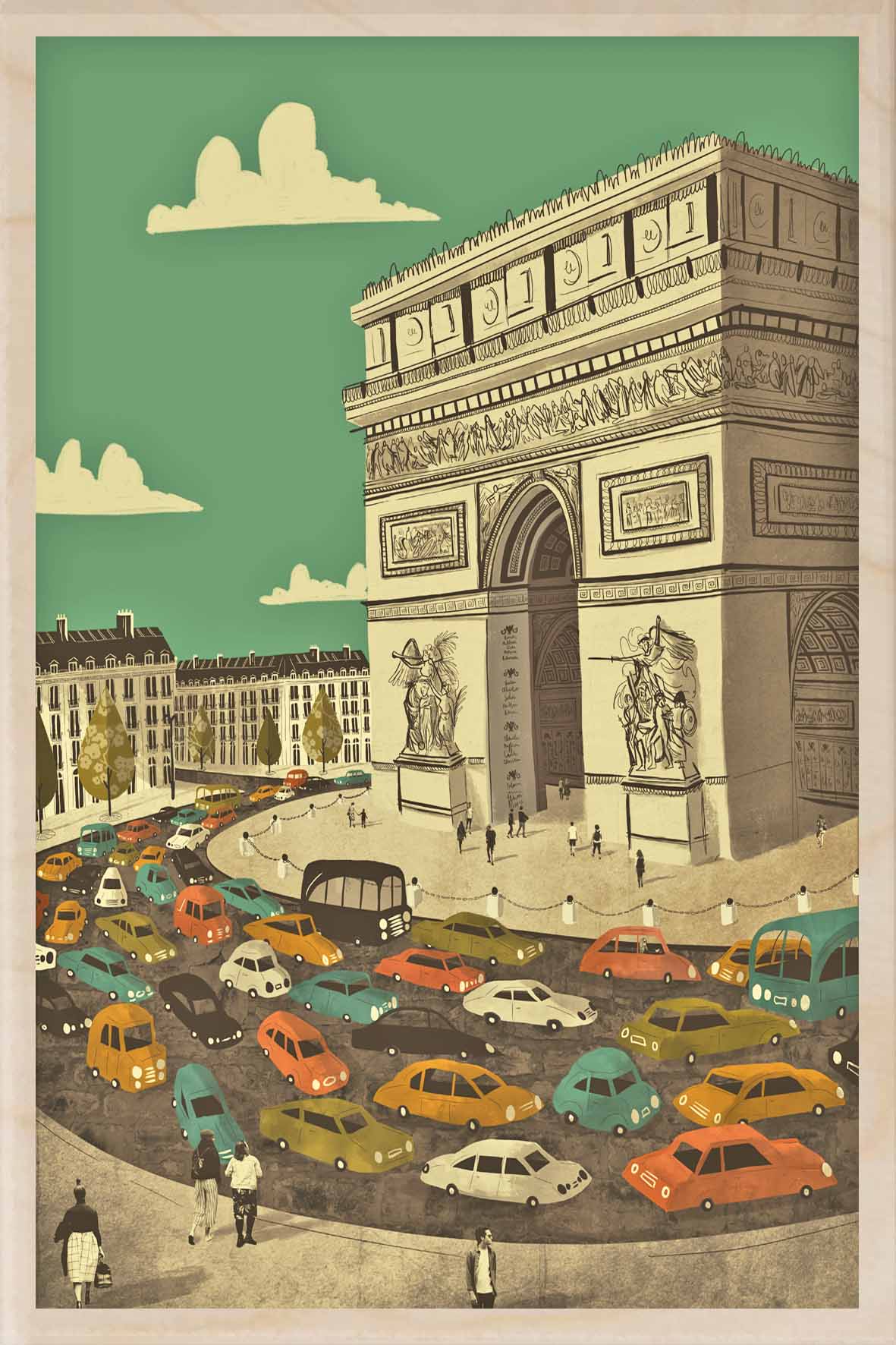 'Paris Arc de Triomphe' Wooden Postcard - Emy Lou Holmes