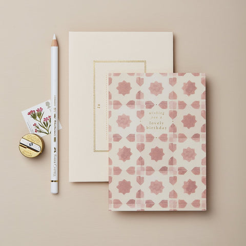 Pink Tile 'Lovely Birthday' Card - Wanderlust Paper Co