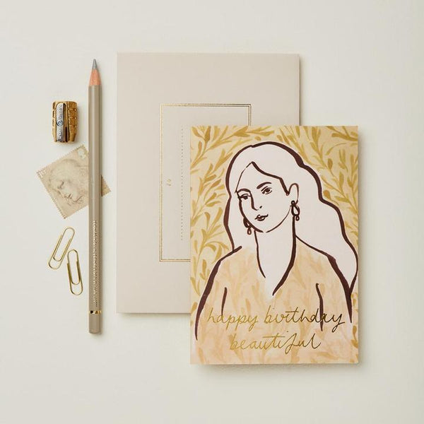 Portrait 'Happy Birthday Beautiful' Card - Wanderlust Paper Co.