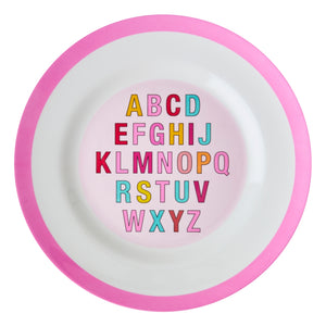 Soft Pink Alphabet Melamine Round Plate - Rice DK