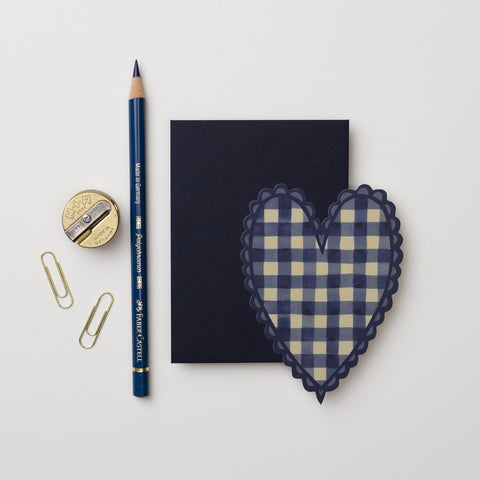 Blue Gingham Heart Mini Card - Wanderlust Paper Co.