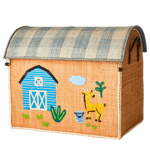 Large Farm Theme Brown Goat Raffia Play & Toy Storage Basket - Rice DK