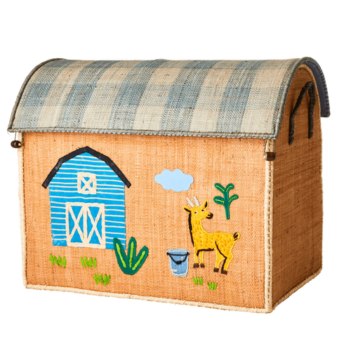 Large Farm Theme Brown Goat Raffia Play & Toy Storage Basket - Rice DK