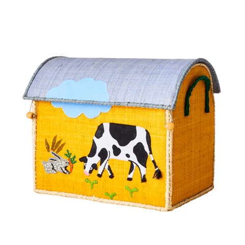 Small Farm Theme Yellow Cow Raffia Play & Toy Storage Basket - Rice DK
