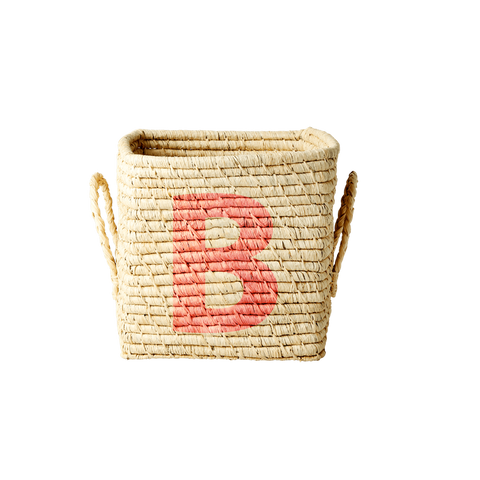 'Painted Letter B' Small Square Raffia Storage Basket - Rice DK