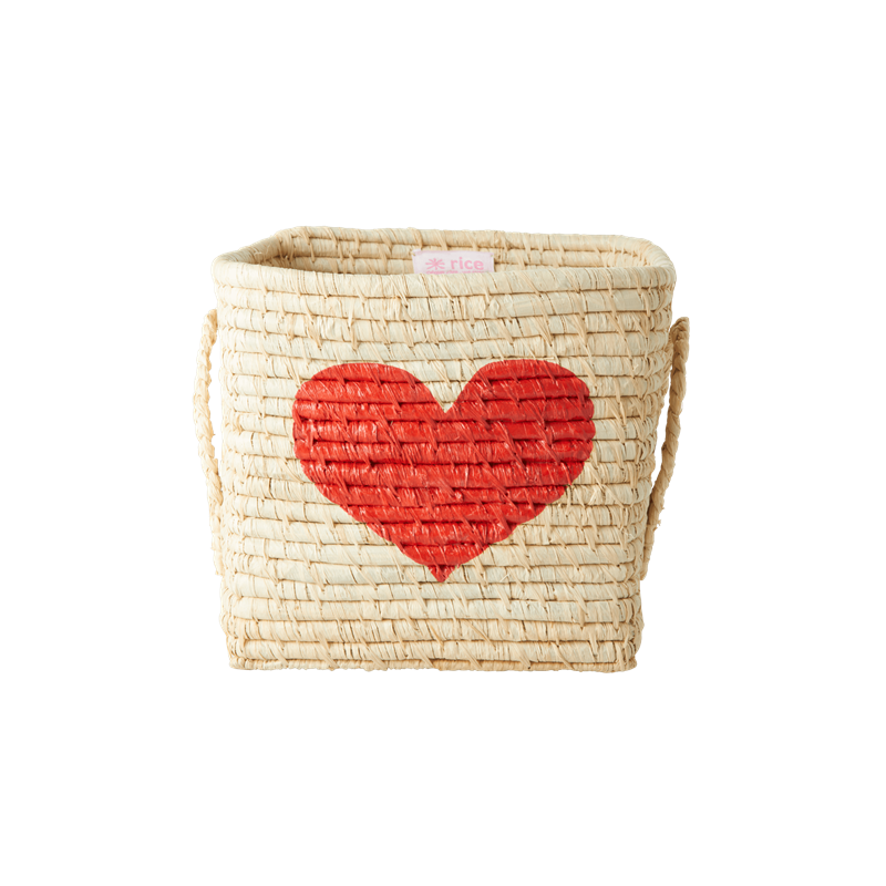 'Heart' Small Square Raffia Storage Basket - Rice DK