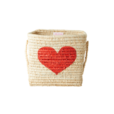 'Heart' Small Square Raffia Storage Basket - Rice DK