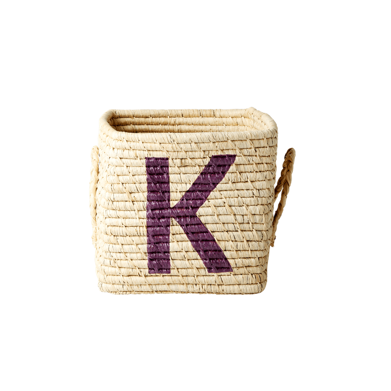 'Painted Letter K' Small Square Raffia Storage Basket - Rice DK