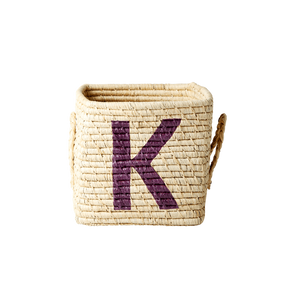 'Painted Letter K' Small Square Raffia Storage Basket - Rice DK