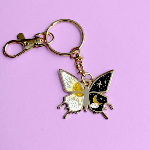 Yin and Yang Butterfly Key Chain - Glitter Punk