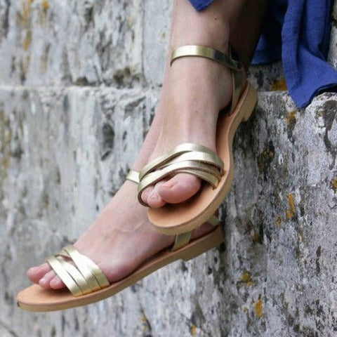 Gold Midsummer Leather Sandals - Nikola Sandals