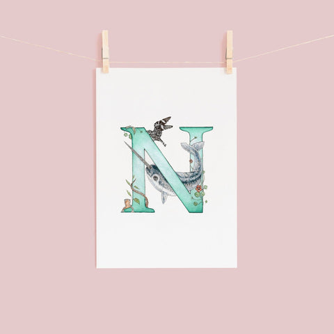 'N' Letter Print - A4 - Kathryn Pow Art