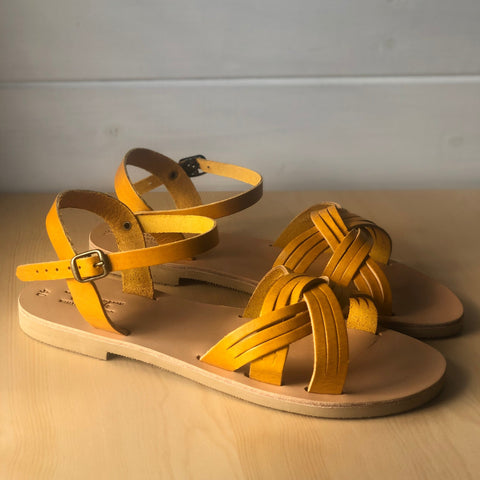 Canary Yellow Gladiator Leather Sandals - Nikola Sandals