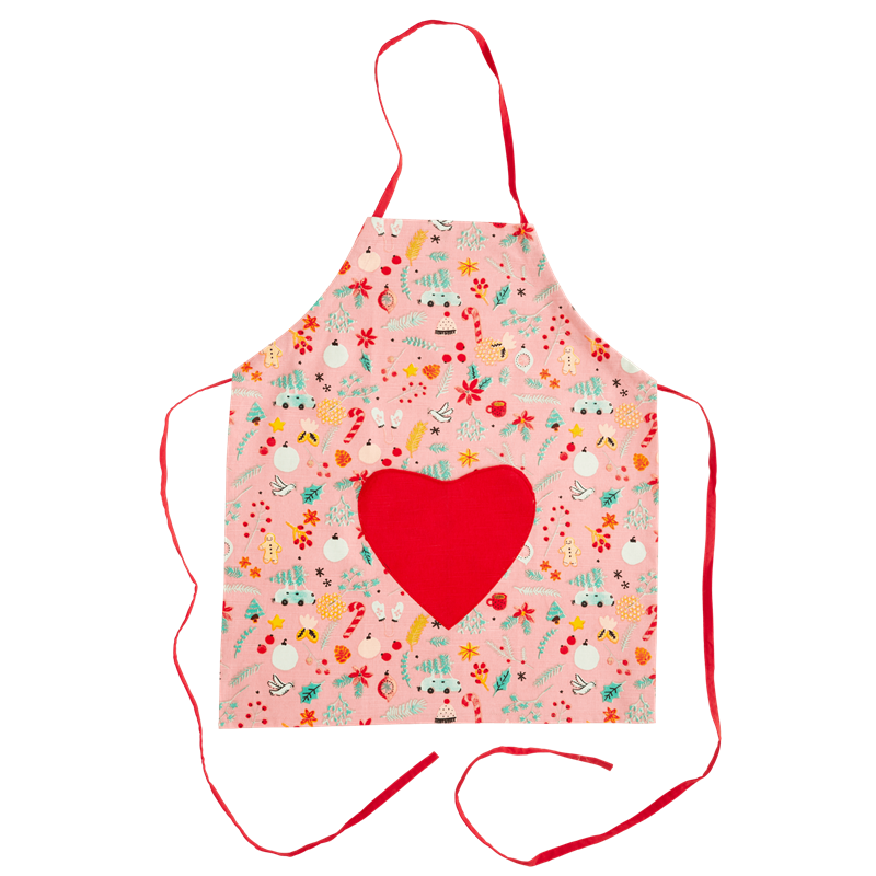 Children's 'All Over Christmas Print' Cotton Apron, Pink - Rice DK
