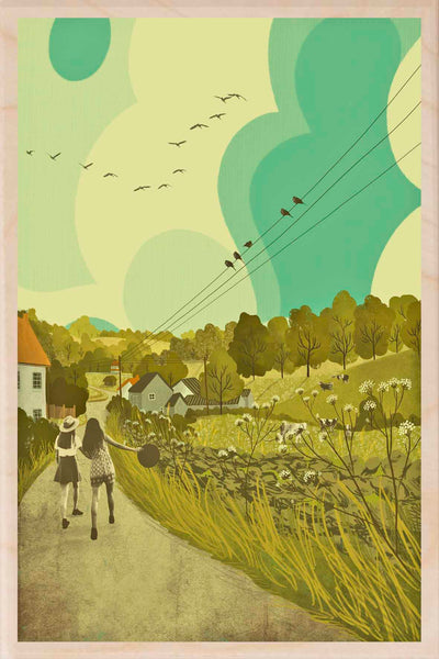 'Priddy, Mendips' Wooden Postcard - Emy Lou Holmes