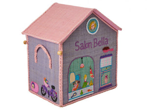 Small Pink and Purple House Raffia Play & Toy Storage Basket - Rice DK