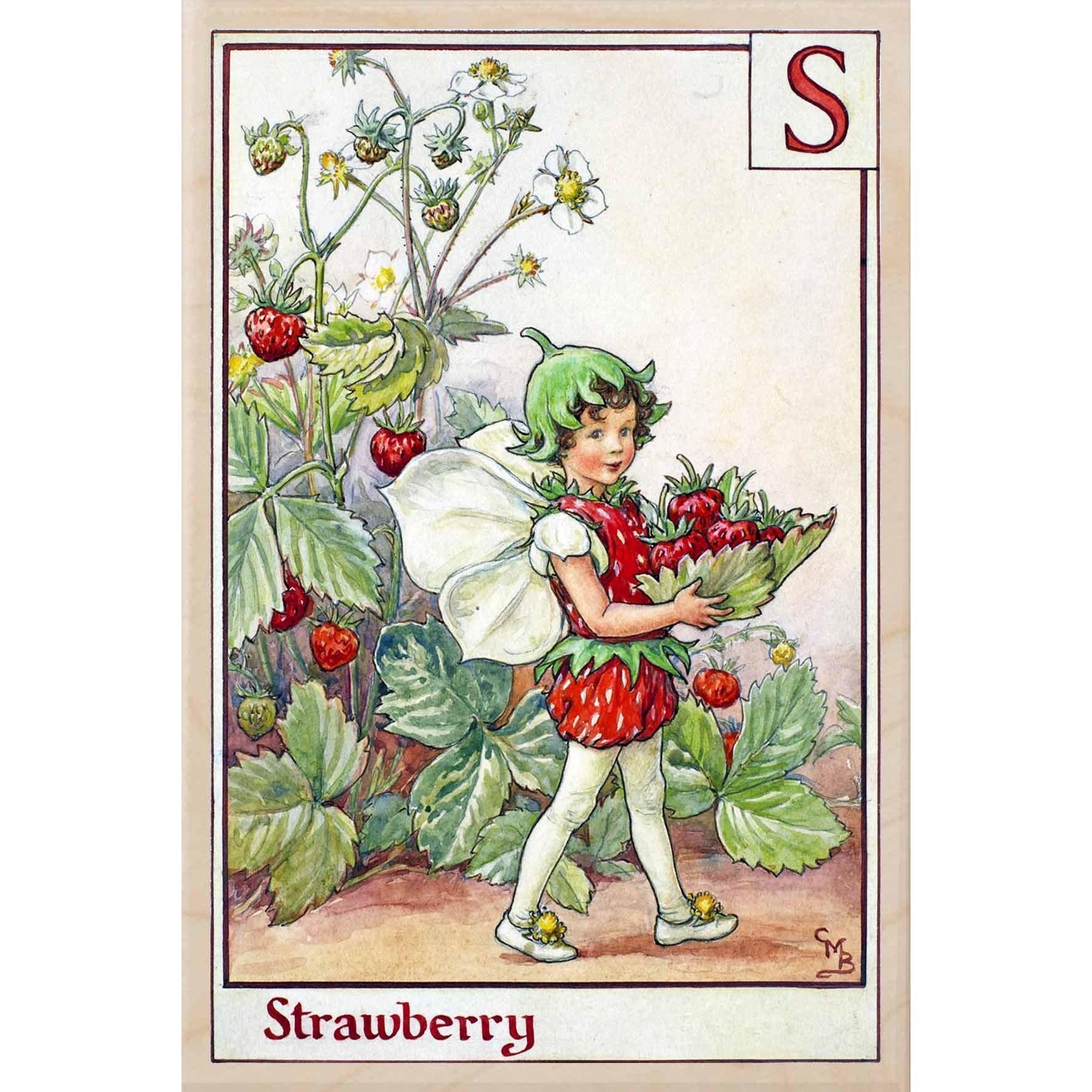 'Strawberry Fairy' Wooden Postcard - Cicely Mary Barker