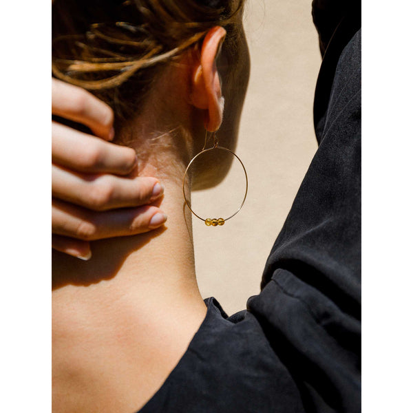 Gold Earrings -  Enso Citrine Hoops - Wanderlust Life